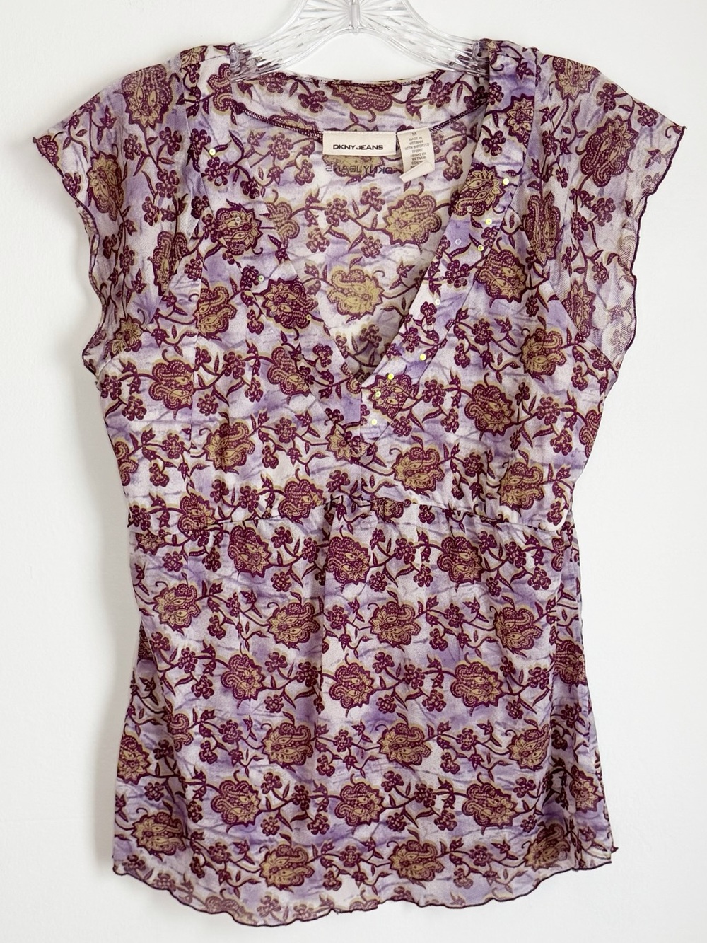 Floral V-Neck Short Sleeve Top - Purple